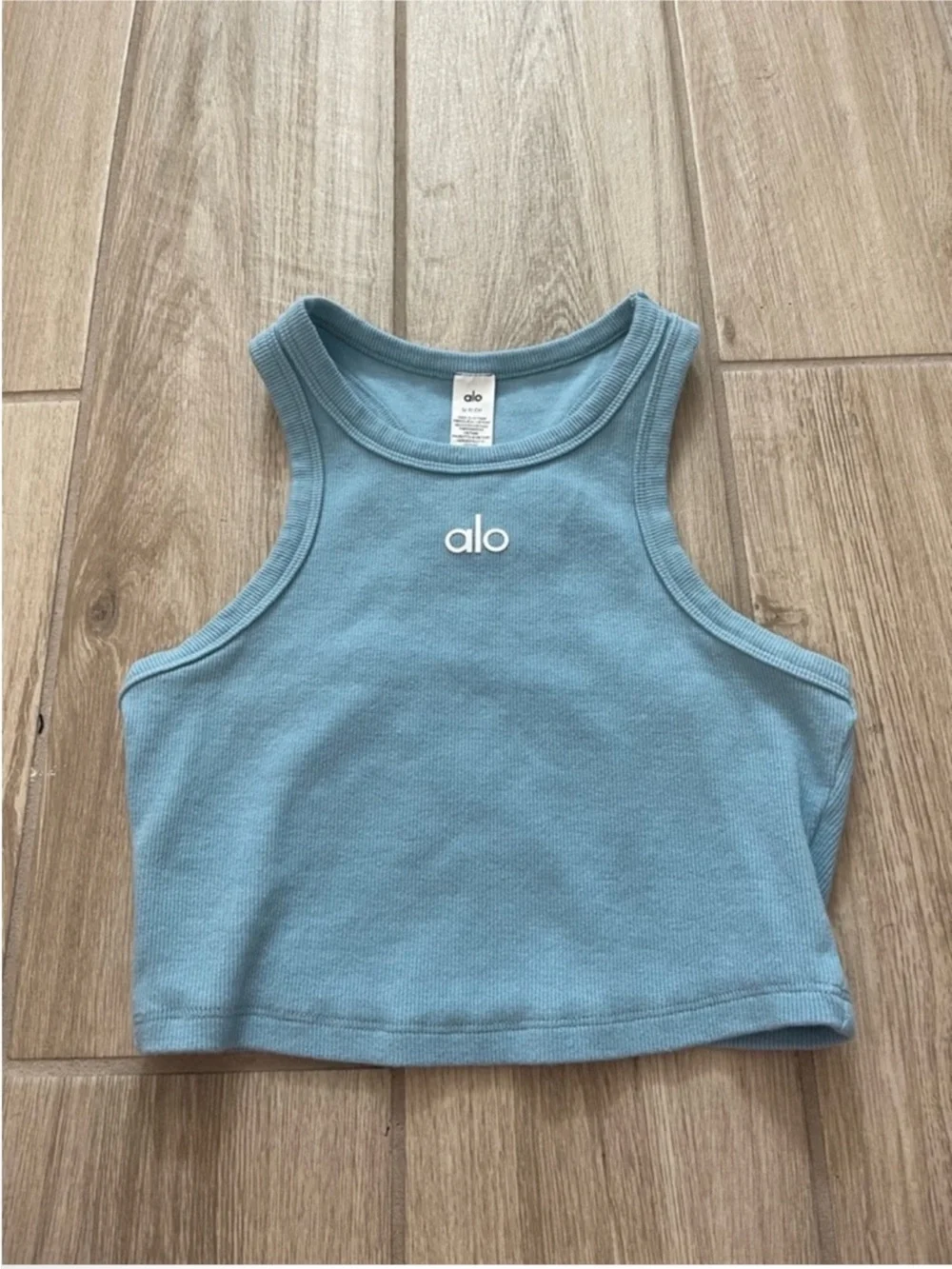 Alo Yoga Aspire Cropped Ribbed Tank Top Celestial Blue Sz S (4-6) W2675RG
